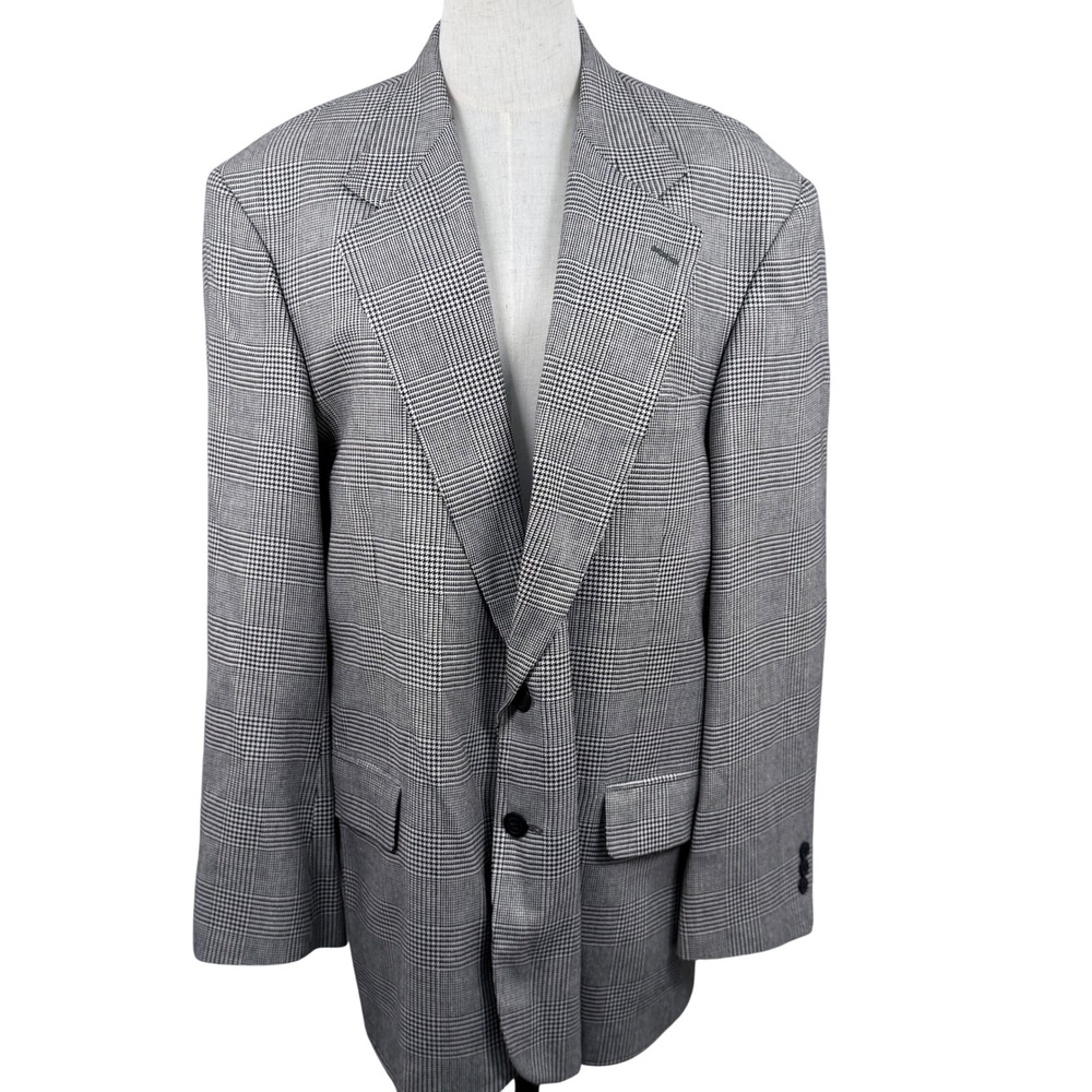 Lana Moda Mens 42R Blazer‎ Silk Wool Grey Glen Plaid Italian Fabric Sport Coat